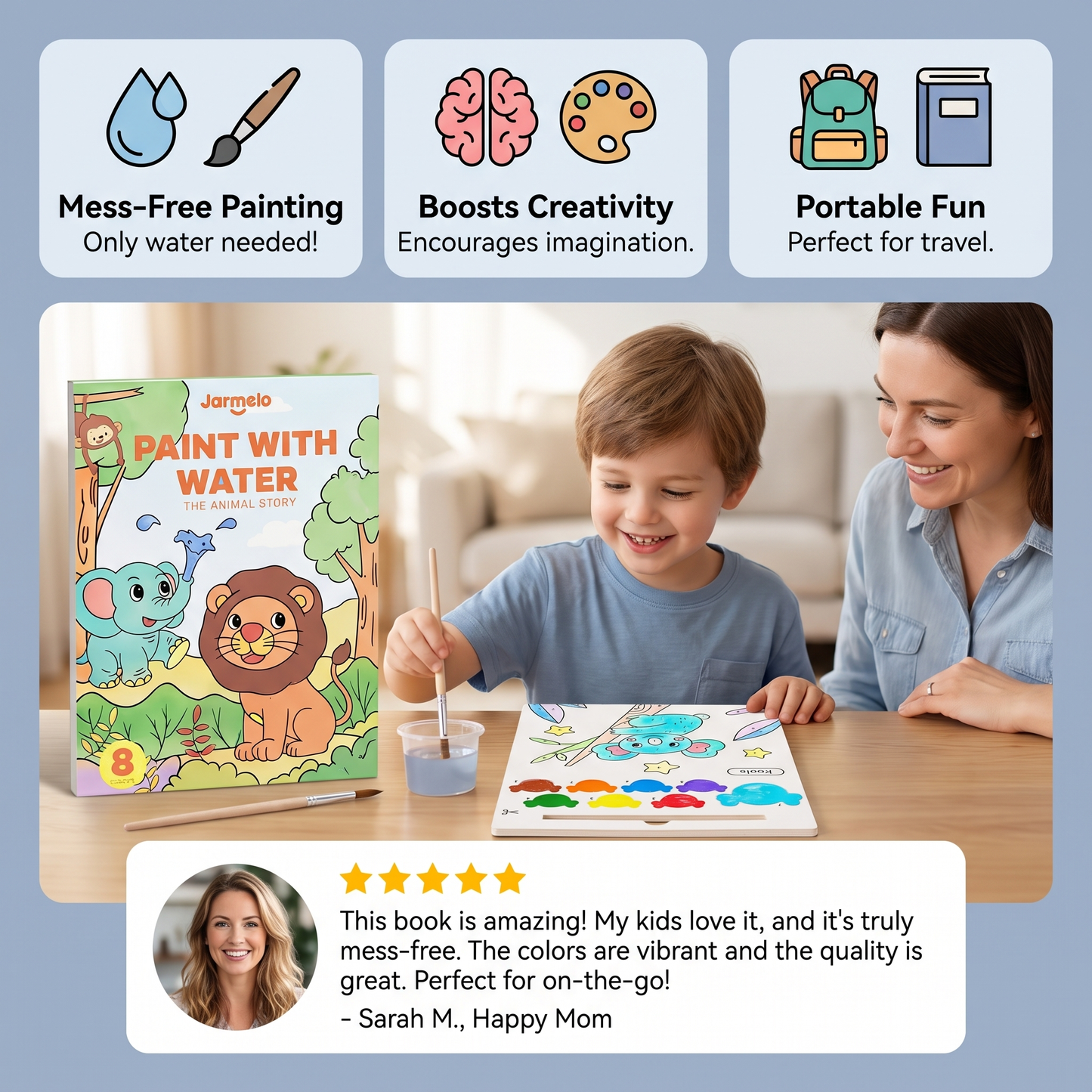 Watercolor Painting Book with Brush – Mess-Free Paint with Water Fun