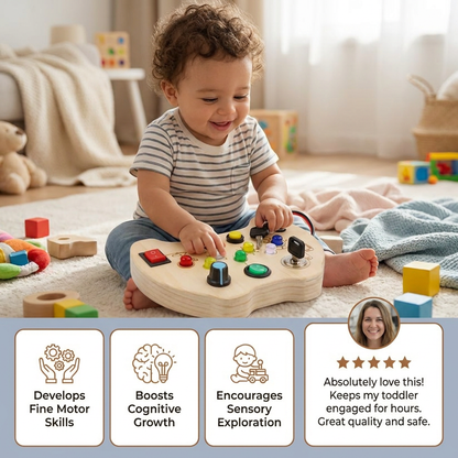 Wooden LED Busy Board Controller – Montessori Sensory Learning Toy for Motor Skills