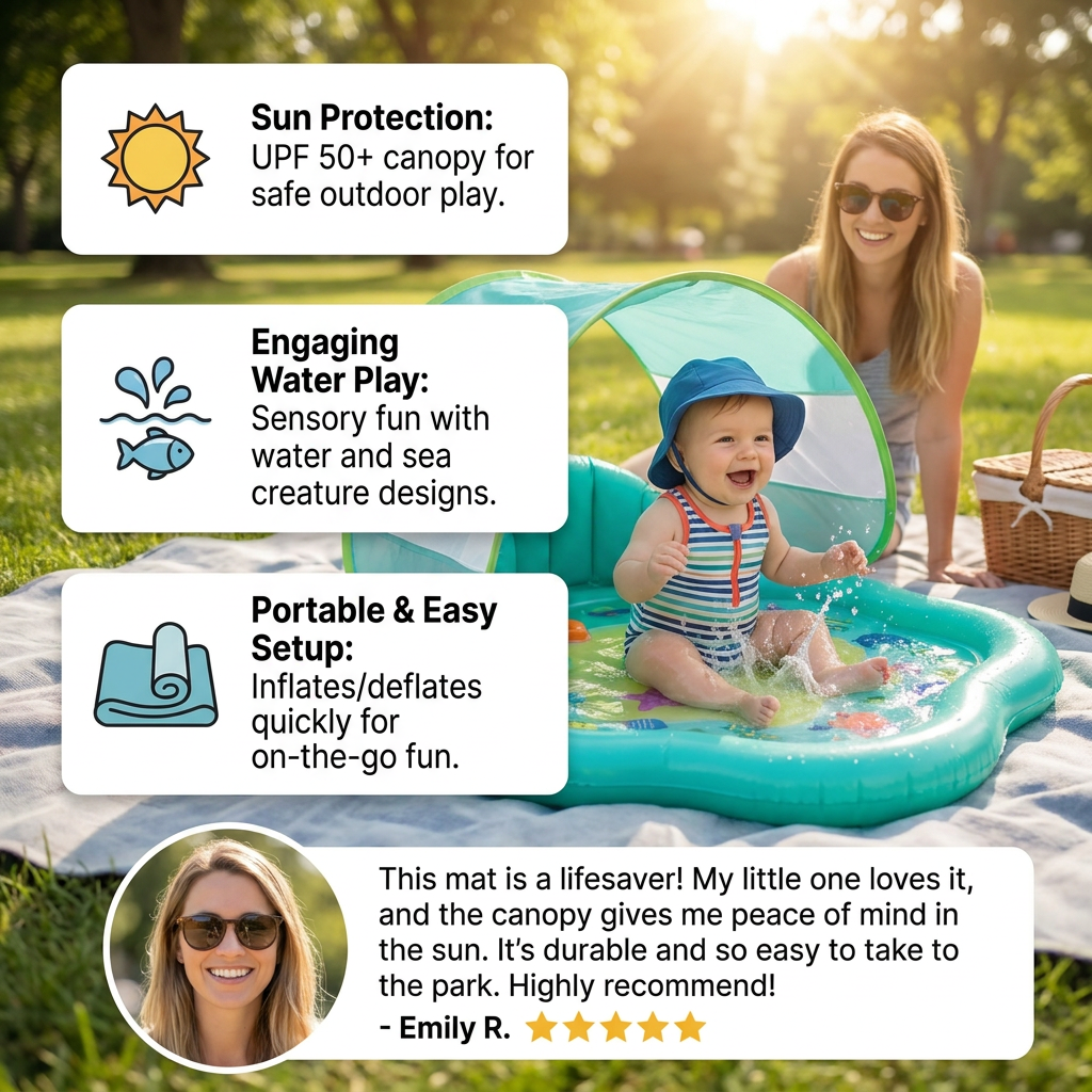 Inflatable Baby Splash Play Mat with Canopy – Water Play & Sun Protection for Toddlers