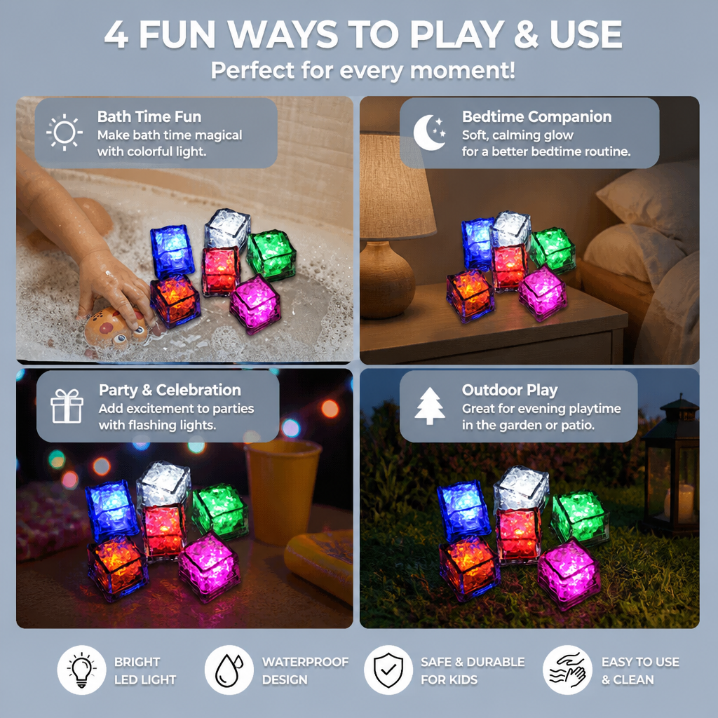 Light-up Bath Cubes Toy For Children Set Of 6