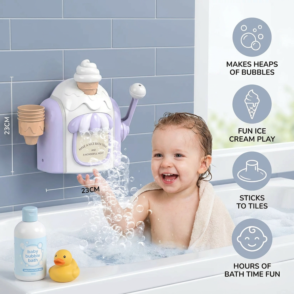 Ice Cream Machine Baby Bath Toy with Bubble Maker