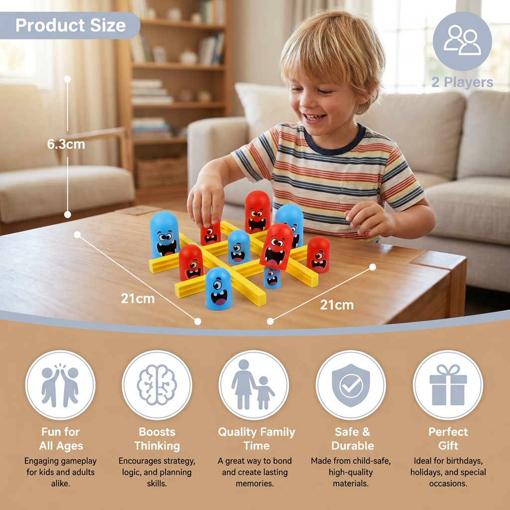 Monster Tic-Tac-Toe Board Game for Kids – Fun 2-Player Strategy Game