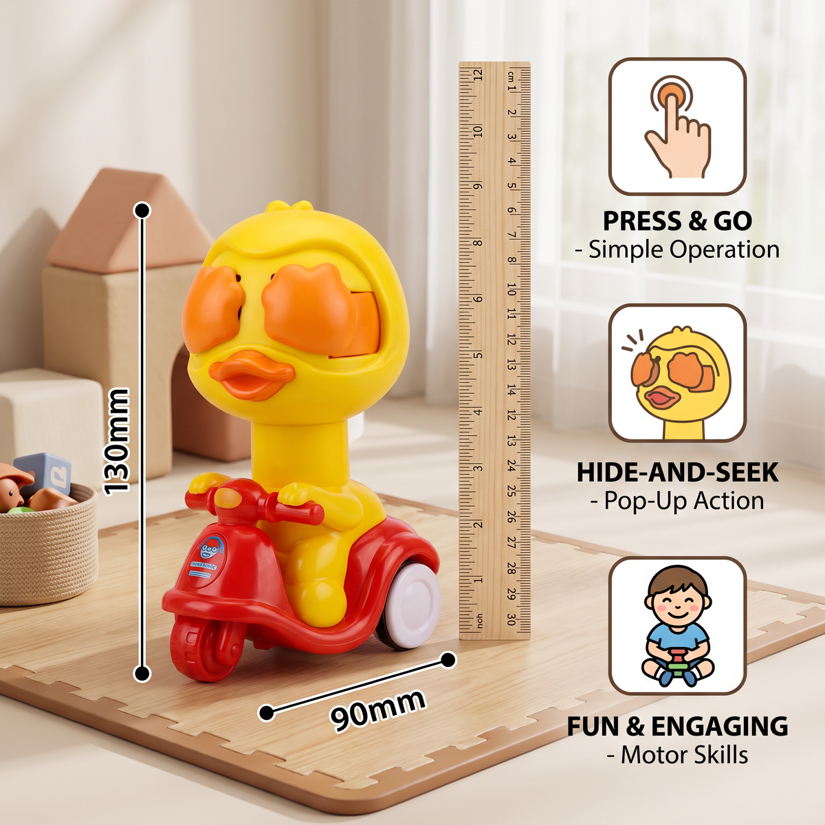 Press & Go Animal Motorcycle Toy – Cute Hide-and-Seek Character Car