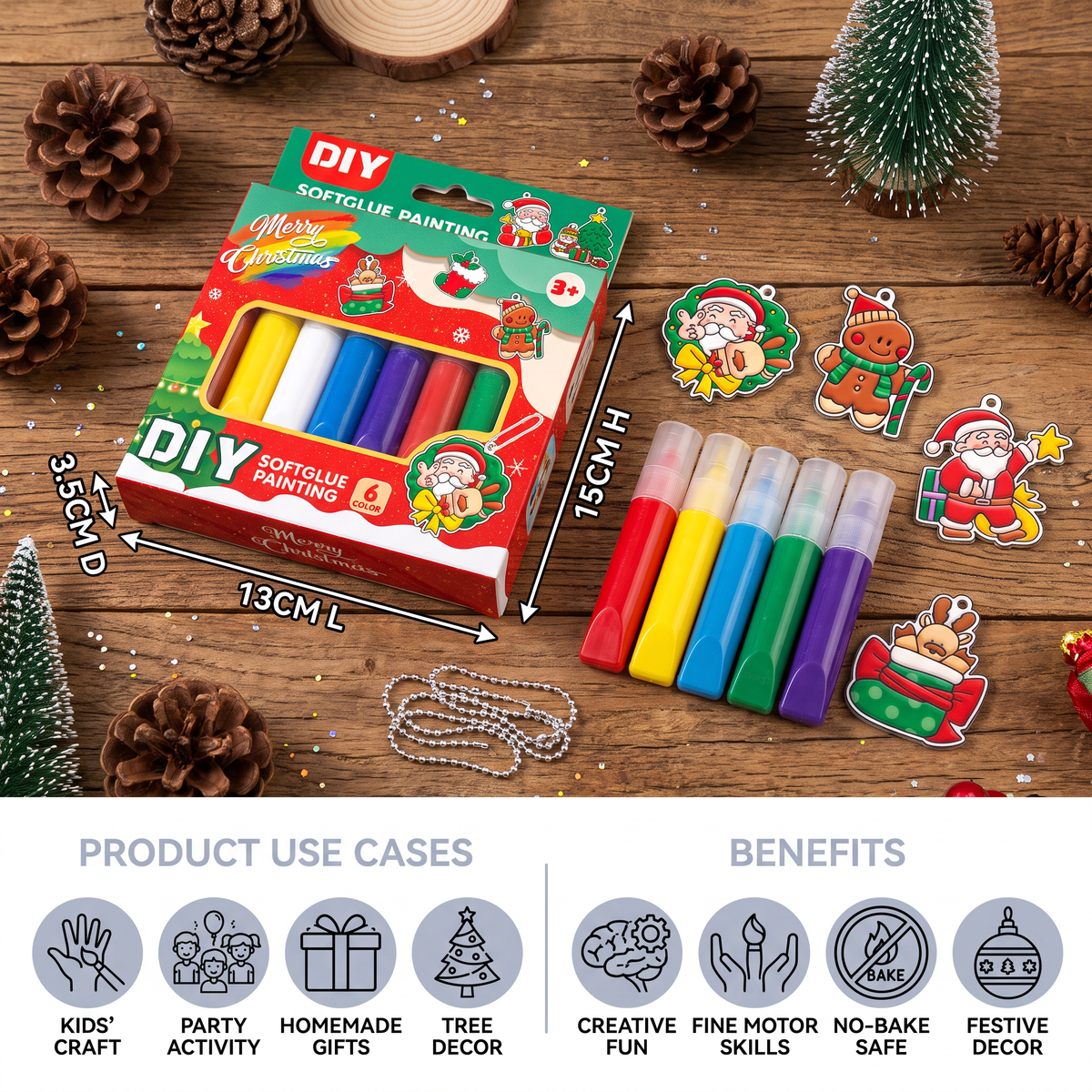 DIY Christmas No-Bake Glue Painting Ornament Craft Kit for Kids