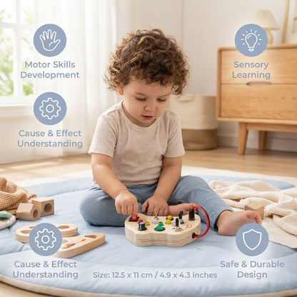 Wooden LED Busy Board Controller – Montessori Sensory Learning Toy for Motor Skills