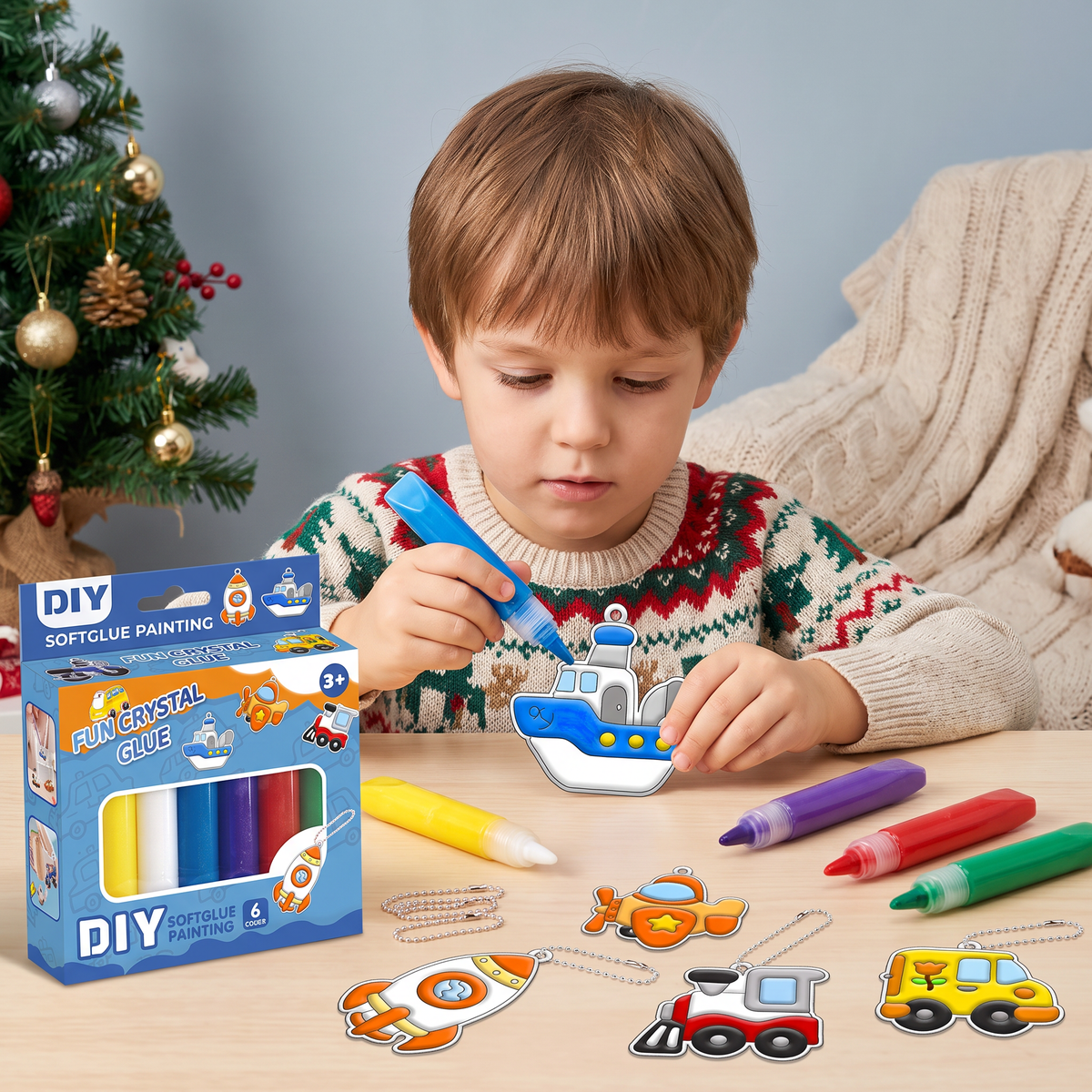 DIY Christmas No-Bake Glue Painting Ornament Craft Kit for Kids