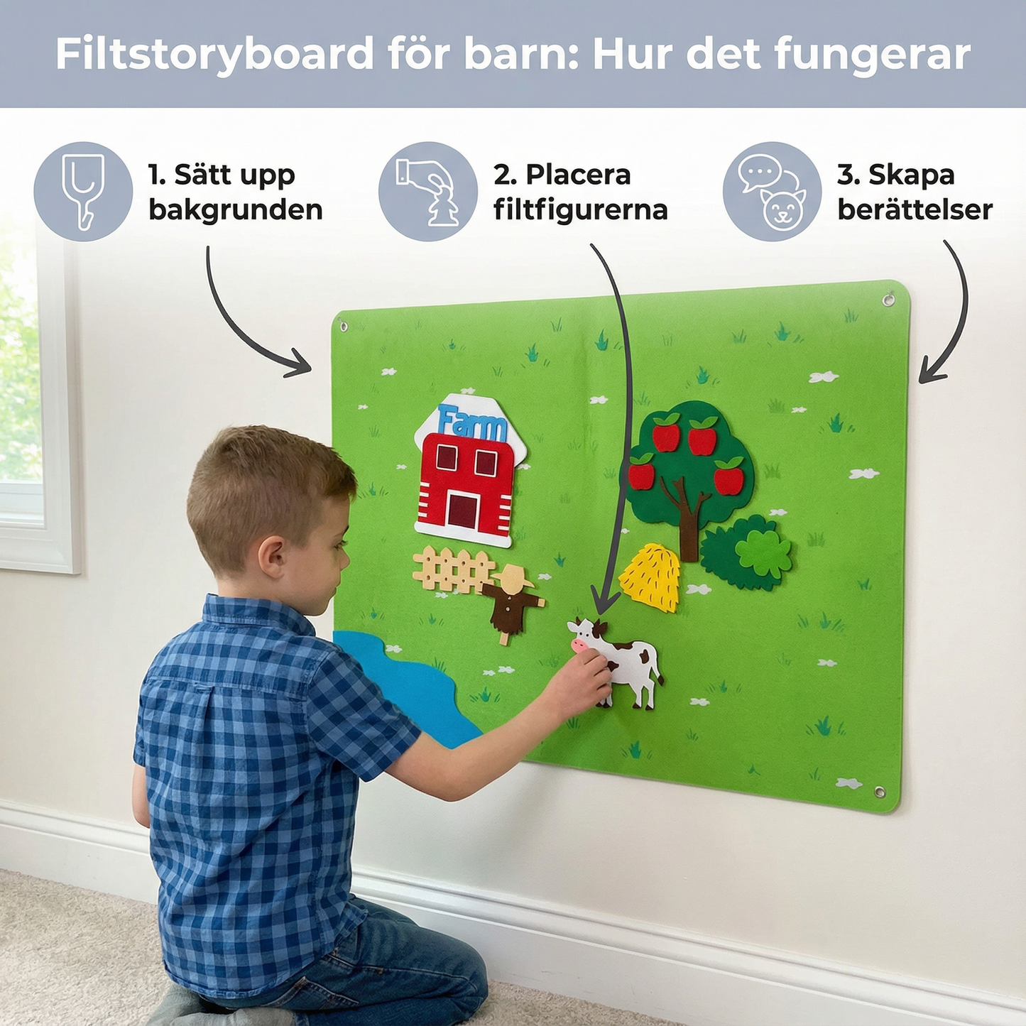 Filtstoryboard för barn ⎜ Pedagogiskt gör-det-själv-set för att lära sig djur, fantasi och berättarkul