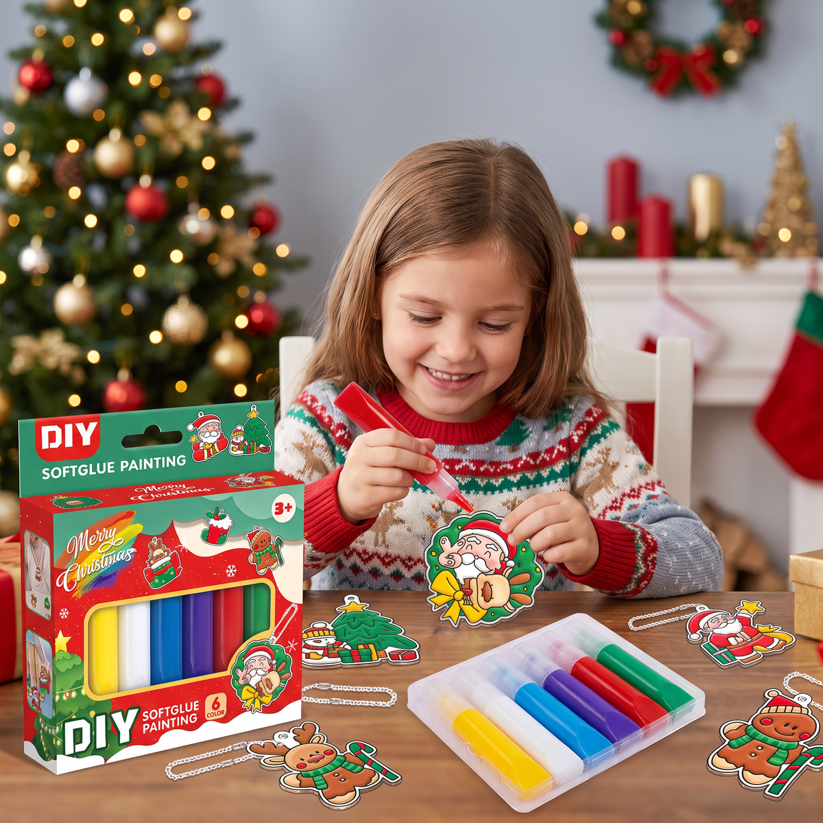 DIY Christmas No-Bake Glue Painting Ornament Craft Kit for Kids
