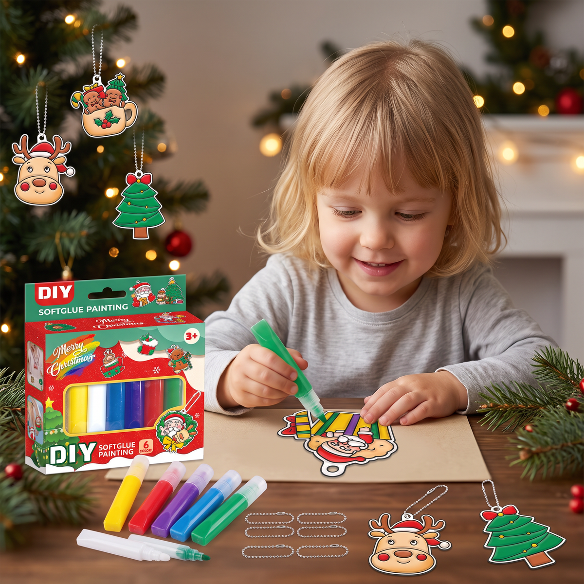 DIY Christmas No-Bake Glue Painting Ornament Craft Kit for Kids
