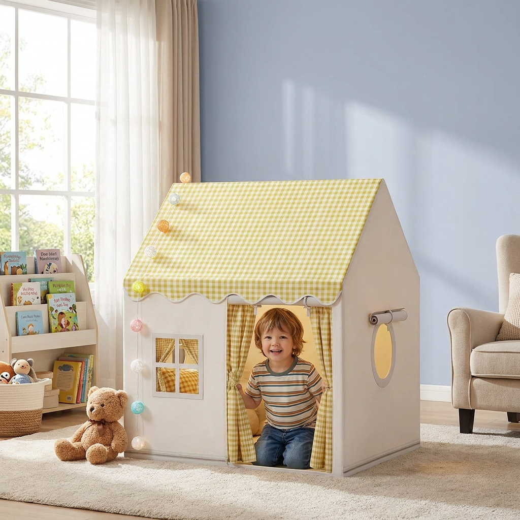 Kids Play House Tent with Checkered Roof